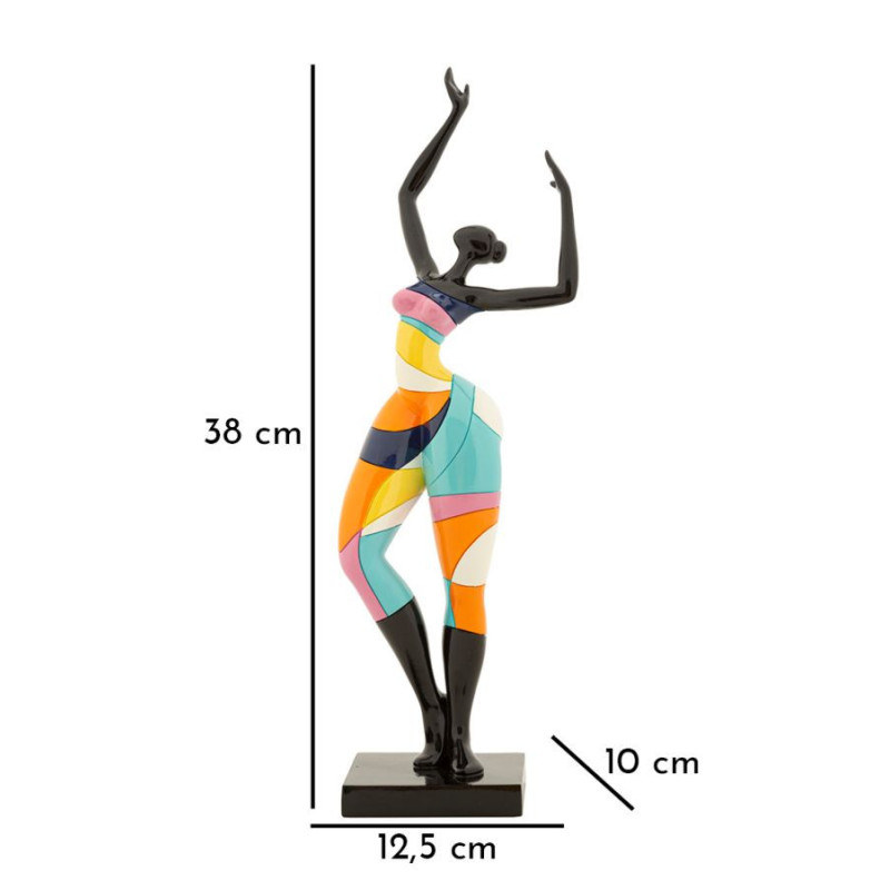 Grande Statuette déco Danseuse A Hauteur 38 cm en Résine Noir Motif abstrait coloré Rubic Mauro Ferretti - 7