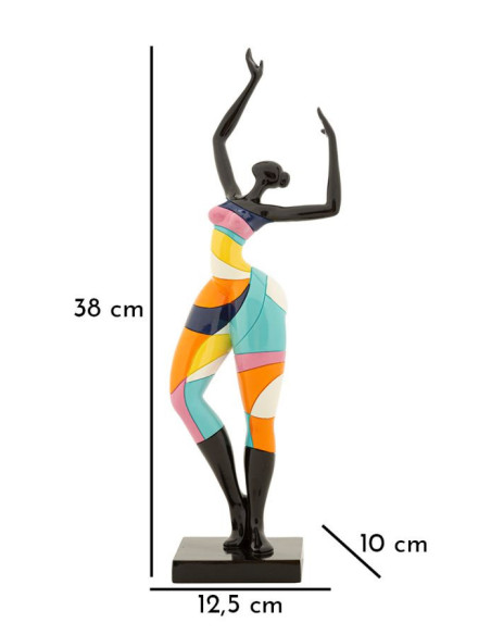 Grande Statuette déco Danseuse A Hauteur 38 cm en Résine Noir Motif abstrait coloré Rubic Mauro Ferretti - 7