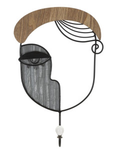 Patère Porte manteau mural Arty 1 crochet Hauteur 35 cm en Métal Noir Bois Naturel Picassy 