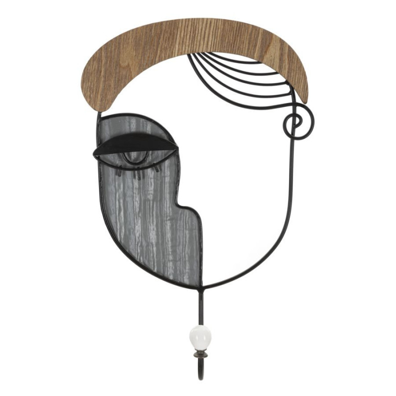 Patère Porte manteau mural Arty 1 crochet Hauteur 35 cm en Métal Noir Bois Naturel Picassy 