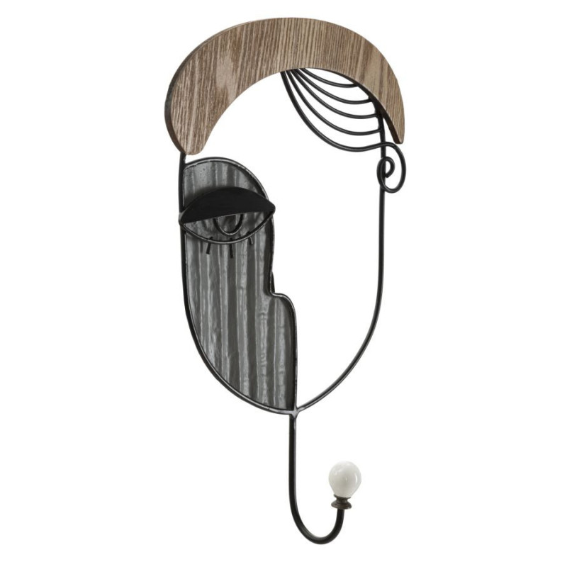Patère Porte manteau mural Arty 1 crochet Hauteur 35 cm en Métal Noir Bois Naturel Picassy 