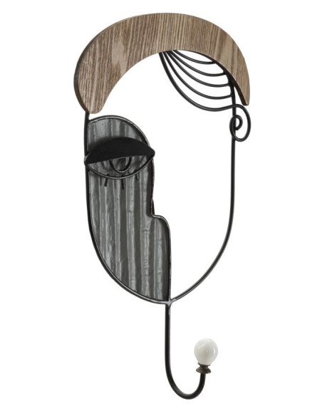 Patère Porte manteau mural Arty 1 crochet Hauteur 35 cm en Métal Noir Bois Naturel Picassy 