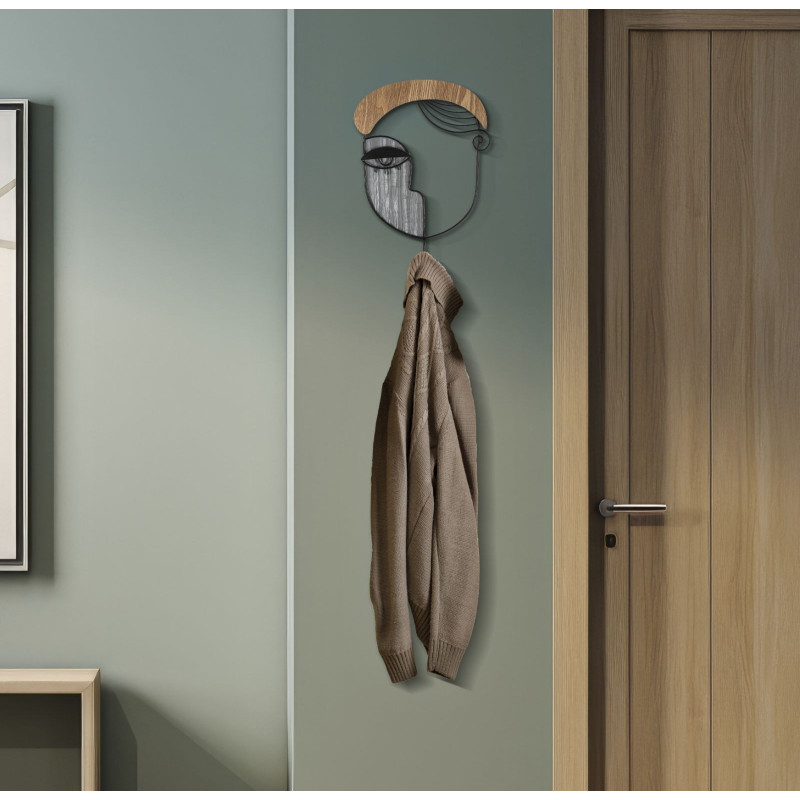 Patère Porte manteau mural Arty 1 crochet Hauteur 35 cm en Métal Noir Bois Naturel Picassy 