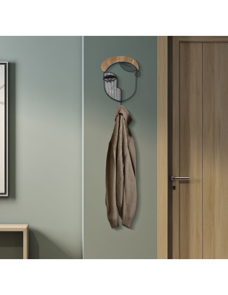 Patère Porte manteau mural Arty 1 crochet Hauteur 35 cm en Métal Noir Bois Naturel Picassy 