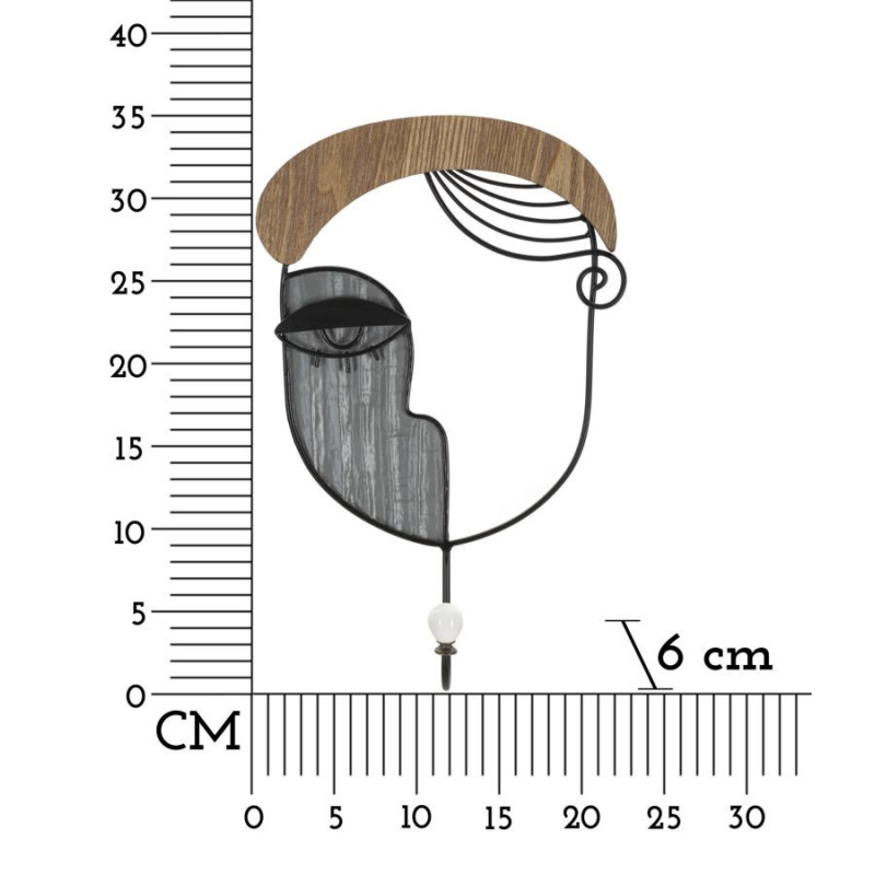 Patère Porte manteau mural Arty 1 crochet Hauteur 35 cm en Métal Noir Bois Naturel Picassy 