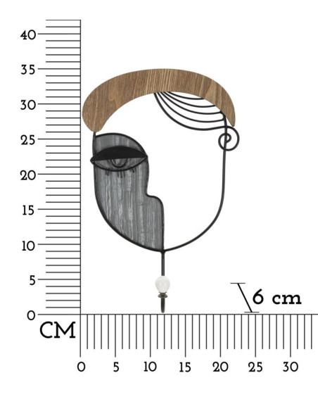 Patère Porte manteau mural Arty 1 crochet Hauteur 35 cm en Métal Noir Bois Naturel Picassy 