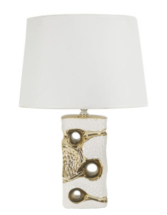 Lampe poser originale moderne Hauteur 43 cm en Céramique Blanc Métal Doré Tissu Blanc Florida - 1