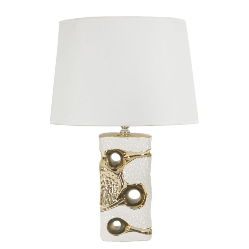 Lampe poser originale moderne Hauteur 43 cm en Céramique Blanc Métal Doré Tissu Blanc Florida 