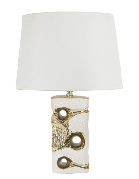 Lampe poser originale moderne Hauteur 43 cm en Céramique Blanc Métal Doré Tissu Blanc Florida 