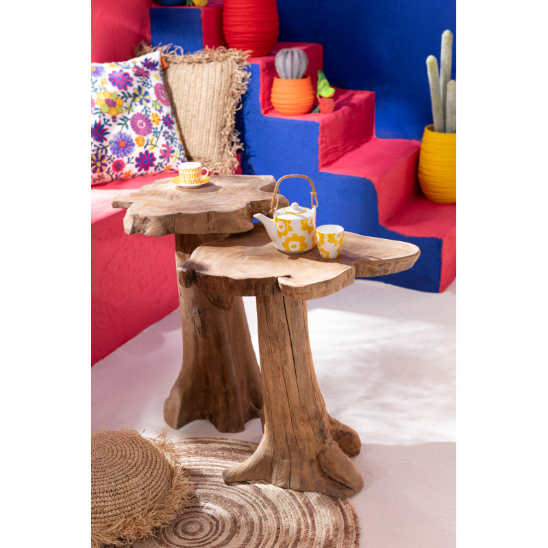 Service à thé 1 théière et 2 tasses 600 ml en Céramique Blanc Jaune Motif fleurs Candace - 3