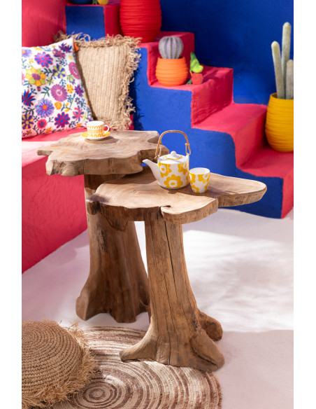 Service à thé 1 théière et 2 tasses 600 ml en Céramique Blanc Jaune Motif fleurs Candace - 3