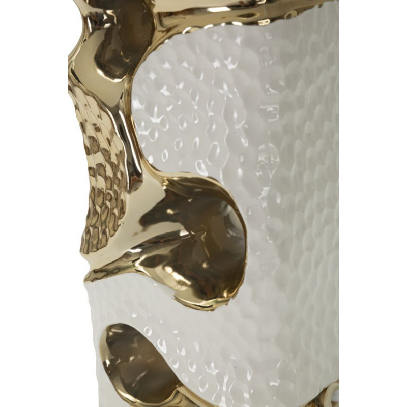 Lampe poser originale moderne Hauteur 43 cm en Céramique Blanc Métal Doré Tissu Blanc Florida 