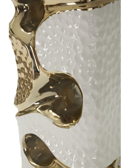 Lampe poser originale moderne Hauteur 43 cm en Céramique Blanc Métal Doré Tissu Blanc Florida 