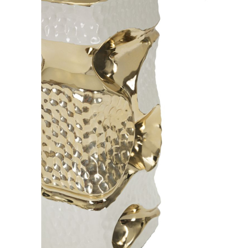 Lampe poser originale moderne Hauteur 43 cm en Céramique Blanc Métal Doré Tissu Blanc Florida 