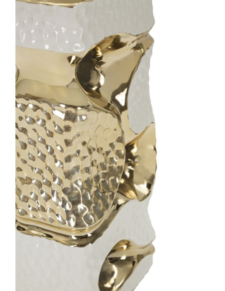 Lampe poser originale moderne Hauteur 43 cm en Céramique Blanc Métal Doré Tissu Blanc Florida 