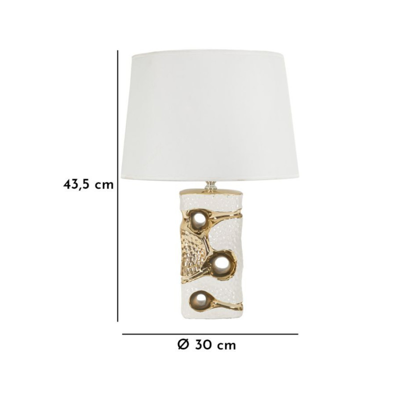 Lampe poser originale moderne Hauteur 43 cm en Céramique Blanc Métal Doré Tissu Blanc Florida 