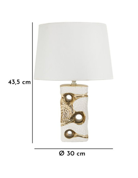 Lampe poser originale moderne Hauteur 43 cm en Céramique Blanc Métal Doré Tissu Blanc Florida 