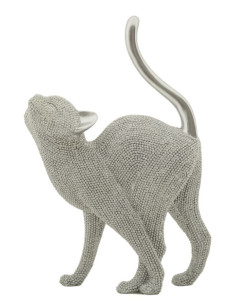Statuette déco moderne Chat en Résine Argenté Brillant Sparky 