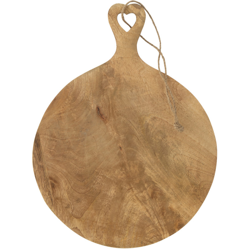 Planche à découper Ronde Diamètre 30 cm en Bois de manguier Naturel Motif coeur Erika - 1