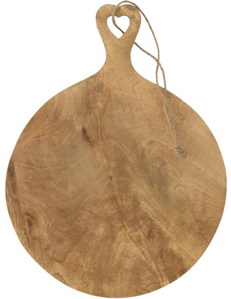 Planche à découper Ronde Diamètre 30 cm en Bois de manguier Naturel Motif coeur Erika - 1
