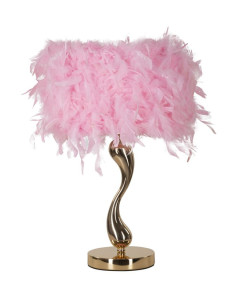Lampe à poser moderne Plumes Hauteur 47 cm en Tissu Rose Métal Doré Cart 