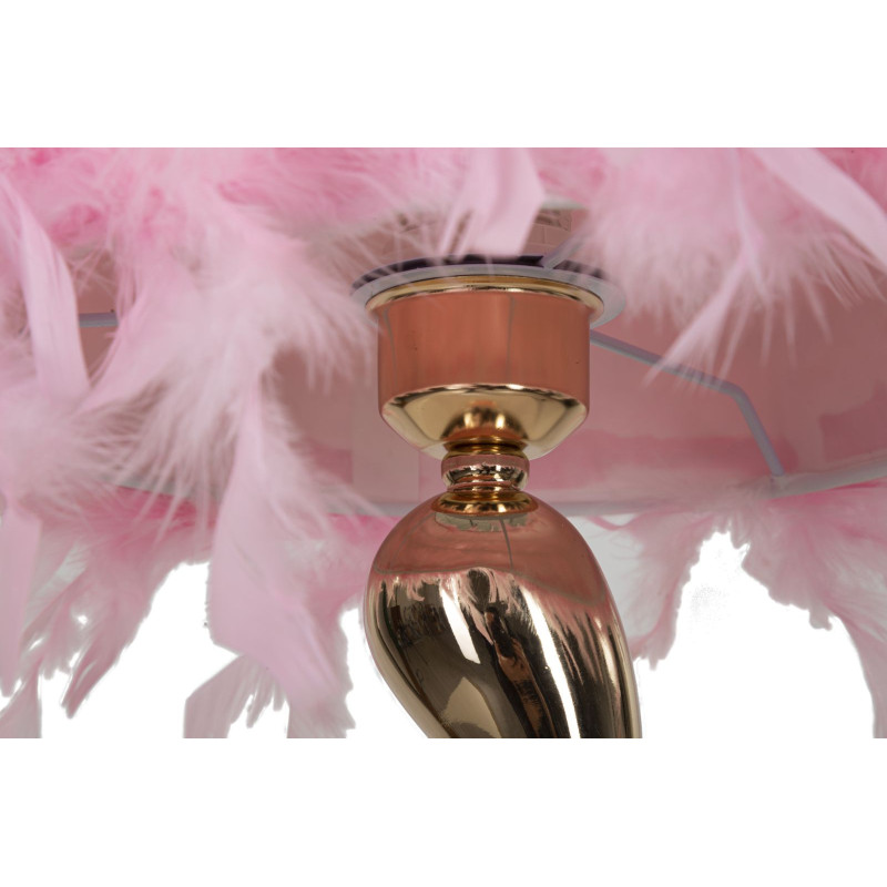 Lampe à poser moderne Plumes Hauteur 47 cm en Tissu Rose Métal Doré Cart 