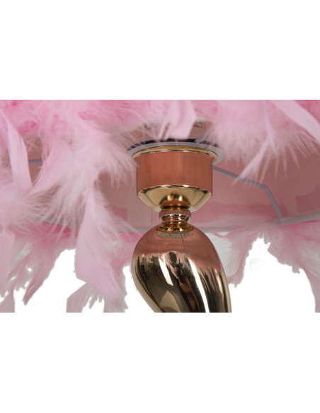 Lampe à poser moderne Plumes Hauteur 47 cm en Tissu Rose Métal Doré Cart 