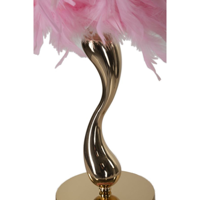 Lampe à poser moderne Plumes Hauteur 47 cm en Tissu Rose Métal Doré Cart 