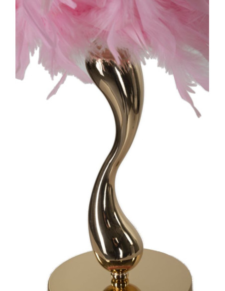 Lampe à poser moderne Plumes Hauteur 47 cm en Tissu Rose Métal Doré Cart 