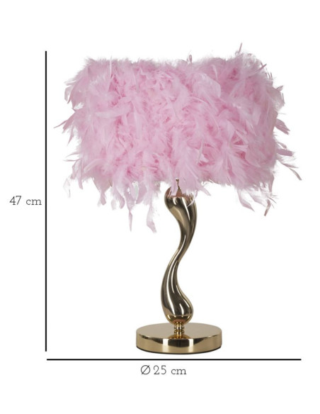 Lampe à poser moderne Plumes Hauteur 47 cm en Tissu Rose Métal Doré Cart 