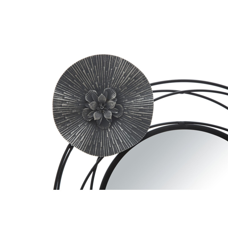 Grande déco murale moderne Cercles & Fleurs 117x49 en Métal Noir Gris Miroir Dark 