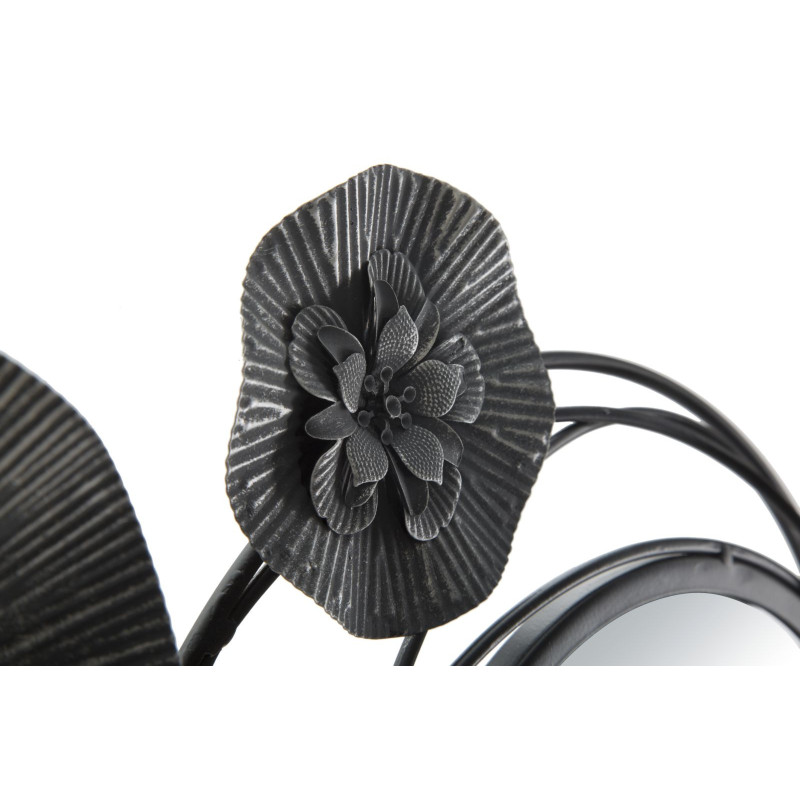 Grande déco murale moderne Cercles & Fleurs 117x49 en Métal Noir Gris Miroir Dark 