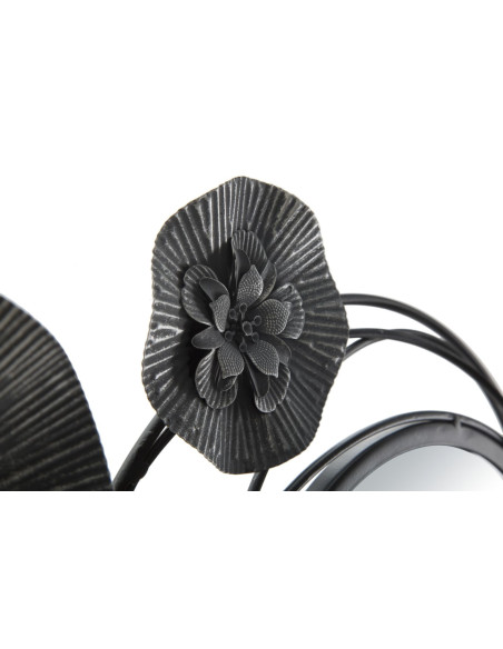 Grande déco murale moderne Cercles & Fleurs 117x49 en Métal Noir Gris Miroir Dark 