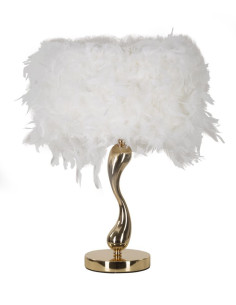 Lampe à poser moderne Plumes Hauteur 47 cm en Tissu Blanc Métal Doré Cart 