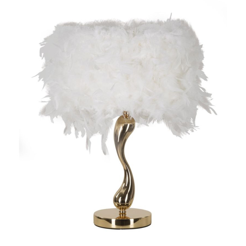 Lampe à poser moderne Plumes Hauteur 47 cm en Tissu Blanc Métal Doré Cart 