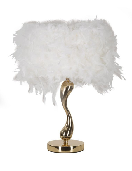 Lampe à poser moderne Plumes Hauteur 47 cm en Tissu Blanc Métal Doré Cart 