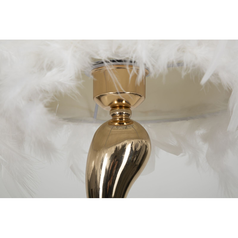 Lampe à poser moderne Plumes Hauteur 47 cm en Tissu Blanc Métal Doré Cart 