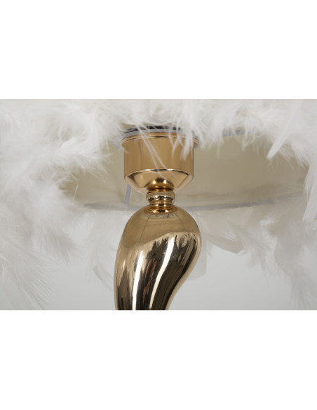 Lampe à poser moderne Plumes Hauteur 47 cm en Tissu Blanc Métal Doré Cart 