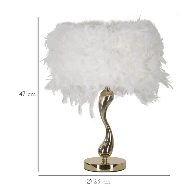 Lampe à poser moderne Plumes Hauteur 47 cm en Tissu Blanc Métal Doré Cart 