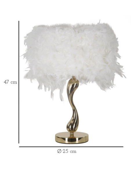 Lampe à poser moderne Plumes Hauteur 47 cm en Tissu Blanc Métal Doré Cart 