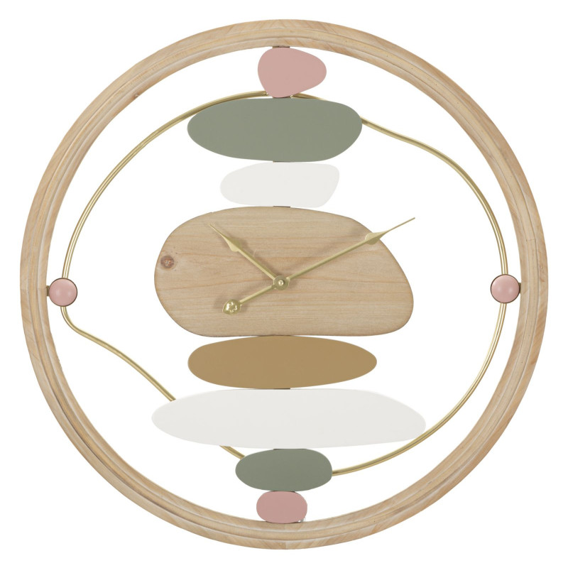 Grande Horloge murale ronde moderne 57 cm en Bois MDF Naturel Métal Doré Colorful 