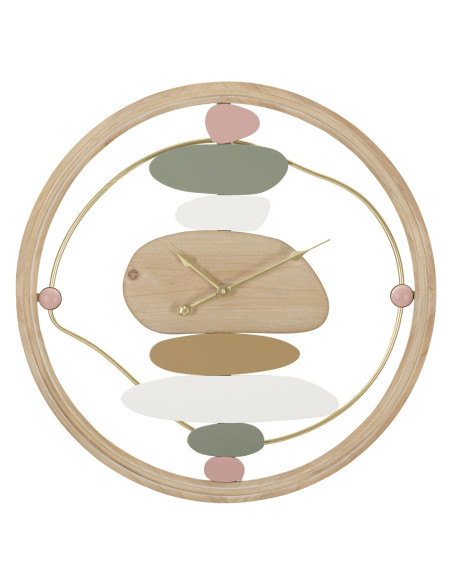 Grande Horloge murale ronde moderne 57 cm en Bois MDF Naturel Métal Doré Colorful 