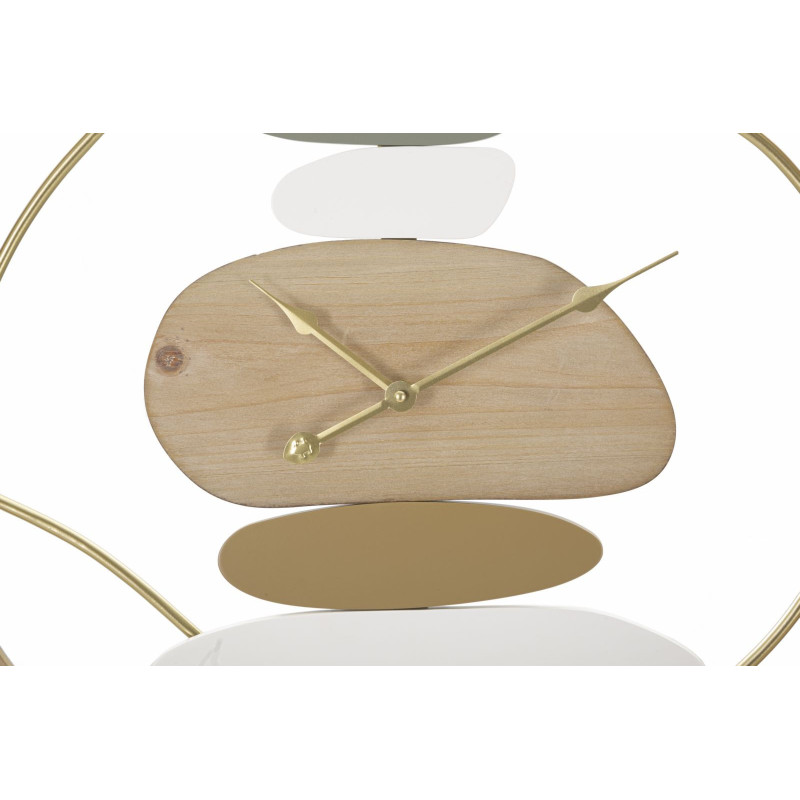 Grande Horloge murale ronde moderne 57 cm en Bois MDF Naturel Métal Doré Colorful 