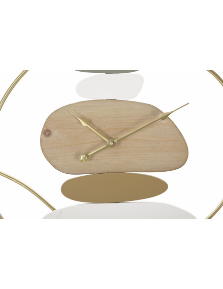 Grande Horloge murale ronde moderne 57 cm en Bois MDF Naturel Métal Doré Colorful 
