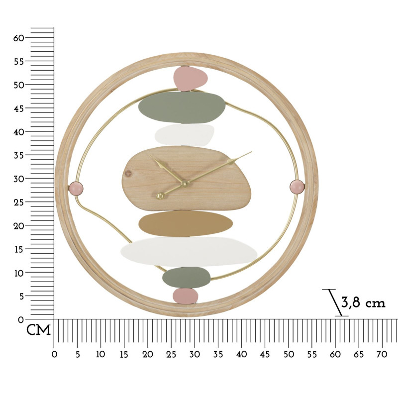 Grande Horloge murale ronde moderne 57 cm en Bois MDF Naturel Métal Doré Colorful 