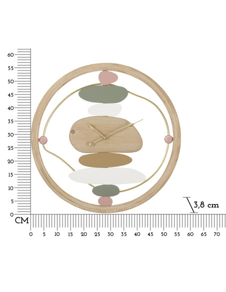 Grande Horloge murale ronde moderne 57 cm en Bois MDF Naturel Métal Doré Colorful 