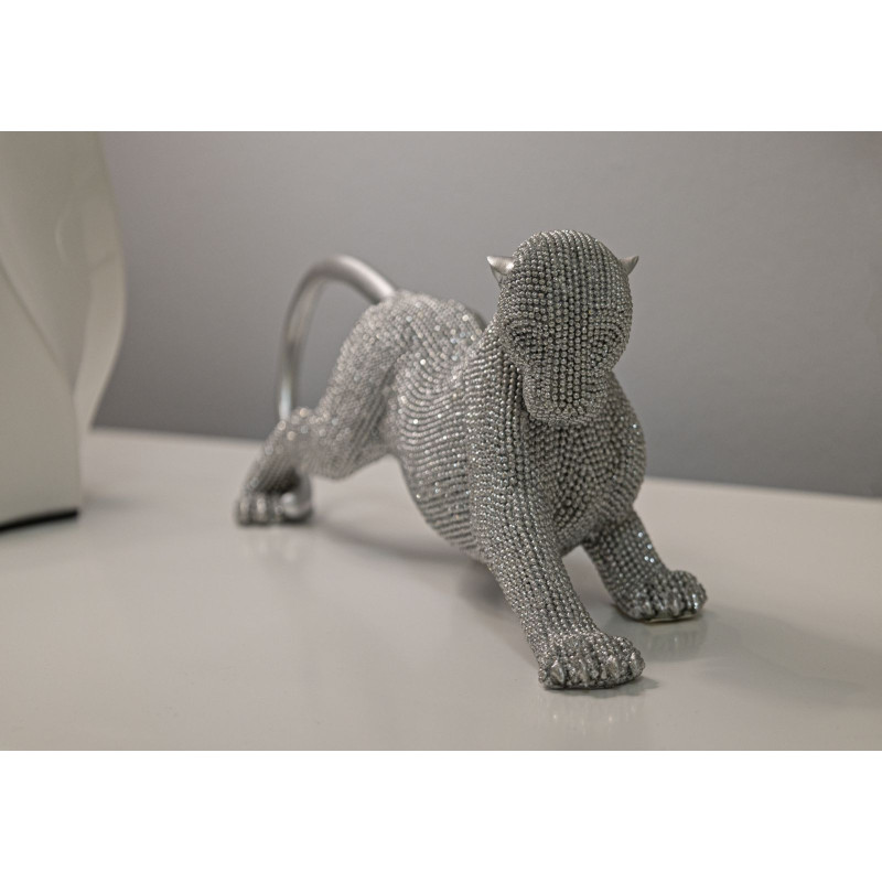 Statuette déco moderne Panthère en Résine Argenté Brillant Sparky 