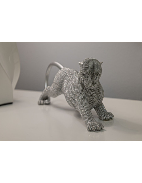Statuette déco moderne Panthère en Résine Argenté Brillant Sparky 