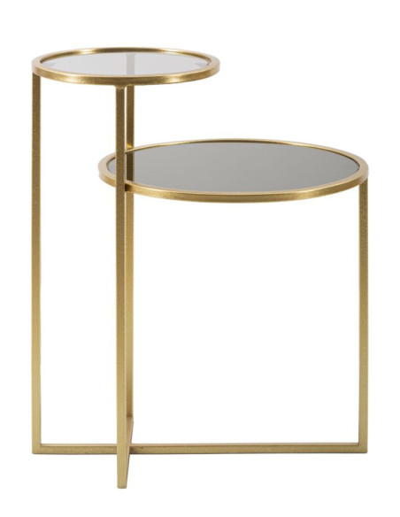 Table d'appoint moderne Ronde 2 niveaux en Métal Doré Verre Transparent Levels 