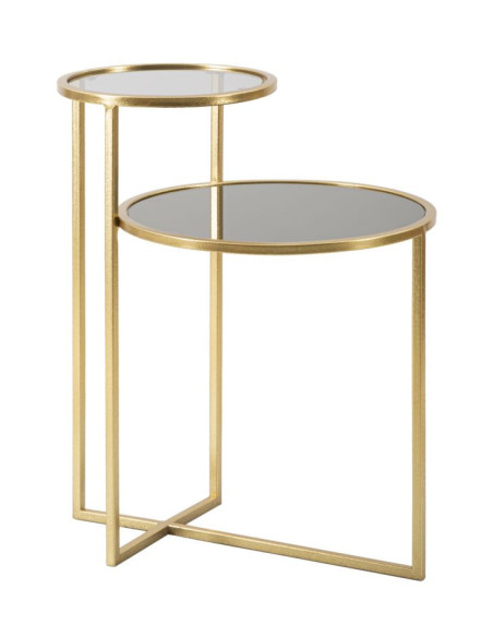 Table d'appoint moderne Ronde 2 niveaux en Métal Doré Verre Transparent Levels 